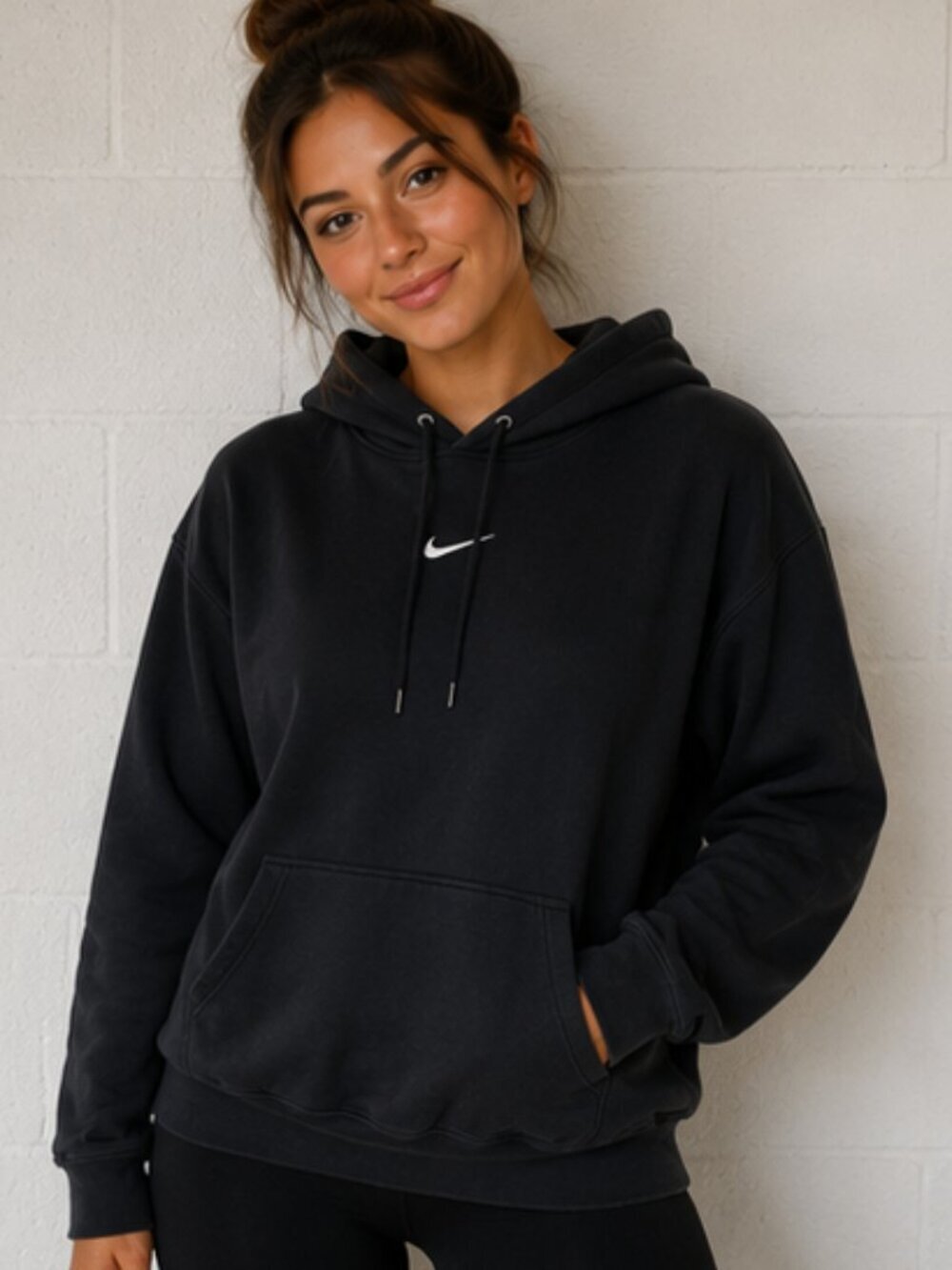 Nike black cropped hoodie large heavyweight